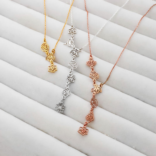 Floral Essence Personalized Birth Flower Lariat Necklace - Elegant Sterling Silver Y Design