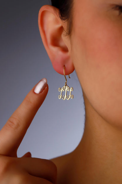Dainty Monogram Earrings: 925 Sterling Silver Initial Dangle Earrings