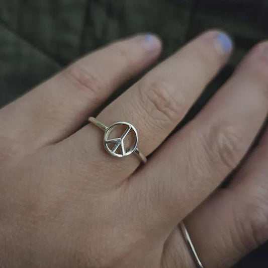 Sterling Silver Peace Sign Ring: Dainty Love Jewelry