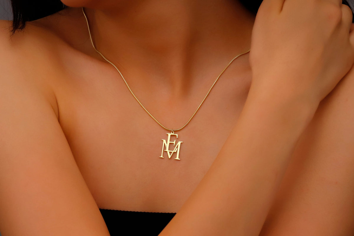 Custom Interlocking Initials Necklace: Silver, Gold or Rose