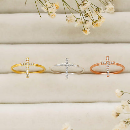 Shimmering Silver Cross Ring | Dainty Diamond Accent Jewelry by SilverGoldandRose