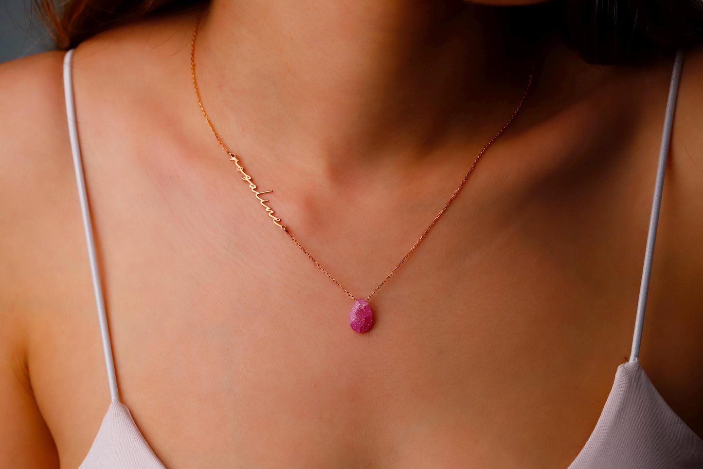 Birthstone Name Necklace | Personalized 925 Sterling Silver | Waterproof Gemstone Jewelry