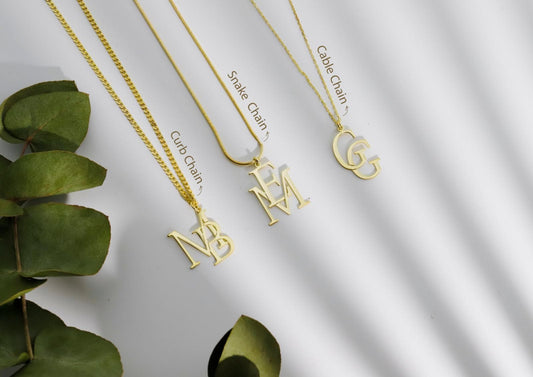 Custom Interlocking Initials Necklace: Silver, Gold or Rose
