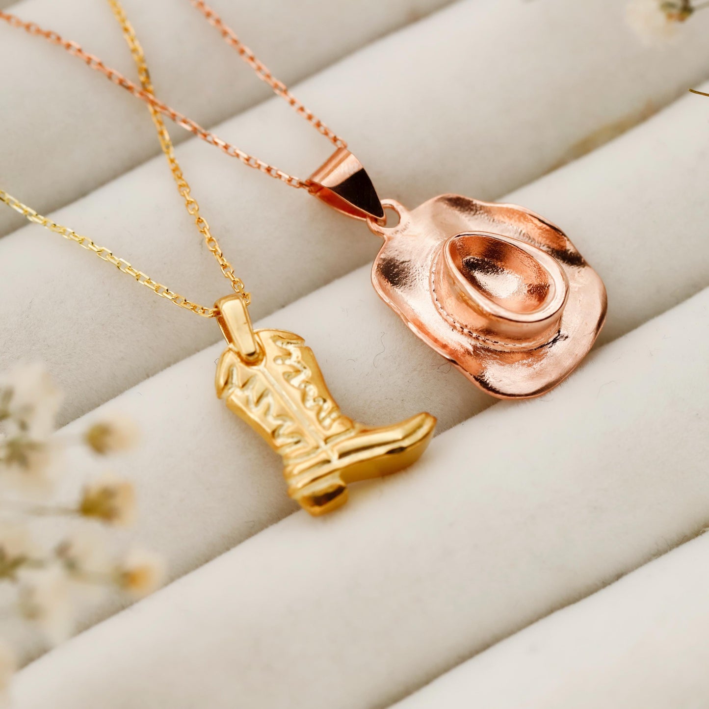 Cowboy Chic Necklace Set – 925 Sterling Silver Hat & Boots Jewelry for Bold Style