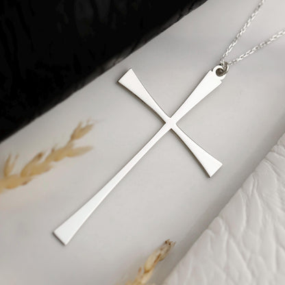 Timeless Grace Sterling Silver Tapered Cross Necklace - Modern Christian Pendant for Inspiring Style