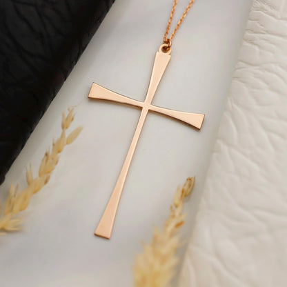 Timeless Grace Sterling Silver Tapered Cross Necklace - Modern Christian Pendant for Inspiring Style