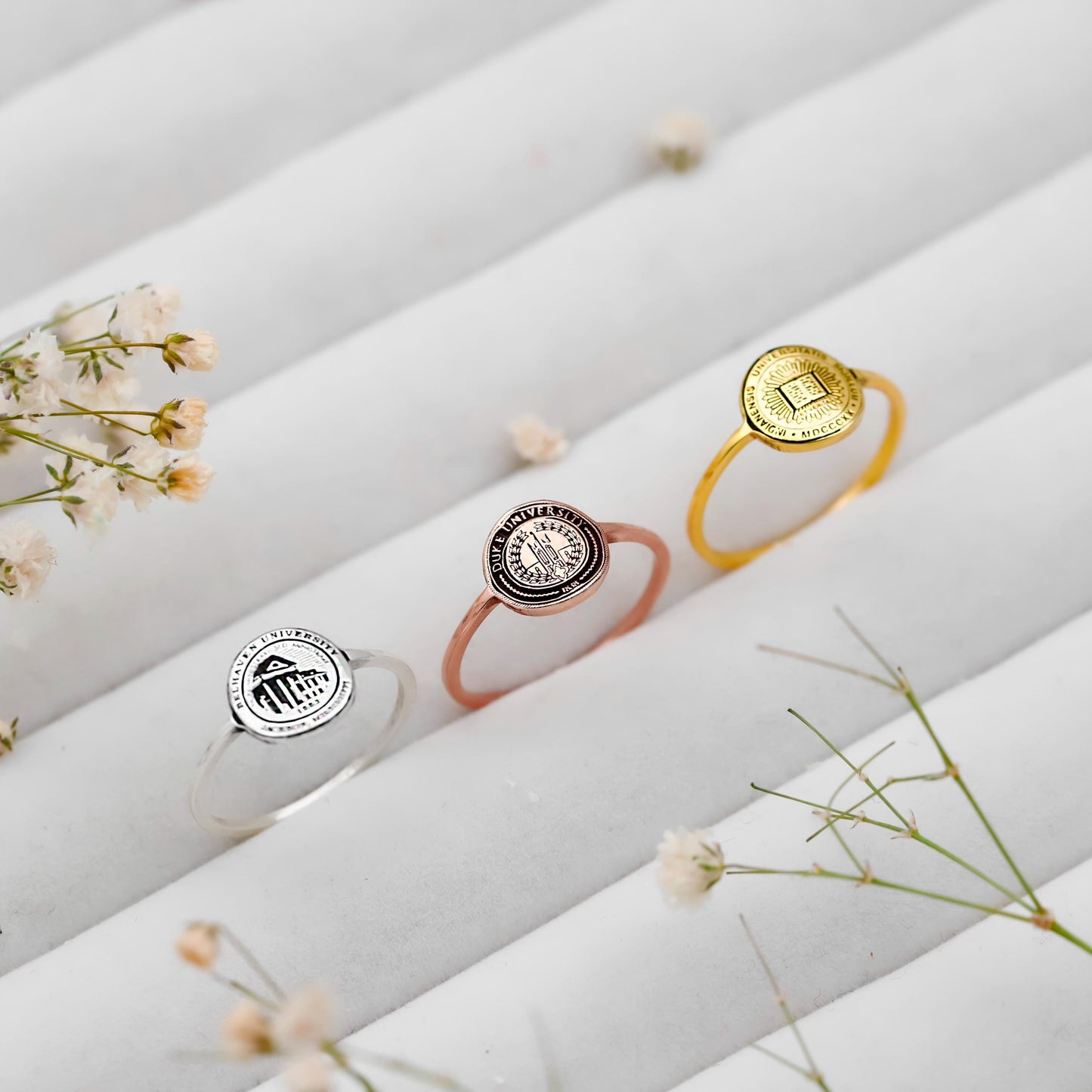 Sterling Silver College Graduation Rings: Elegant Tiny Logo Jewelry for Proud Alumni