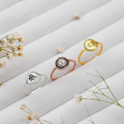 Sterling Silver College Graduation Rings: Elegant Tiny Logo Jewelry for Proud Alumni