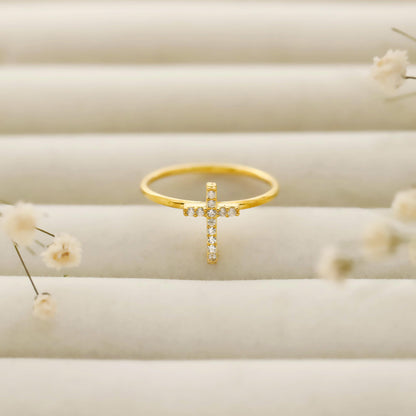 Shimmering Silver Cross Ring | Dainty Diamond Accent Jewelry by SilverGoldandRose