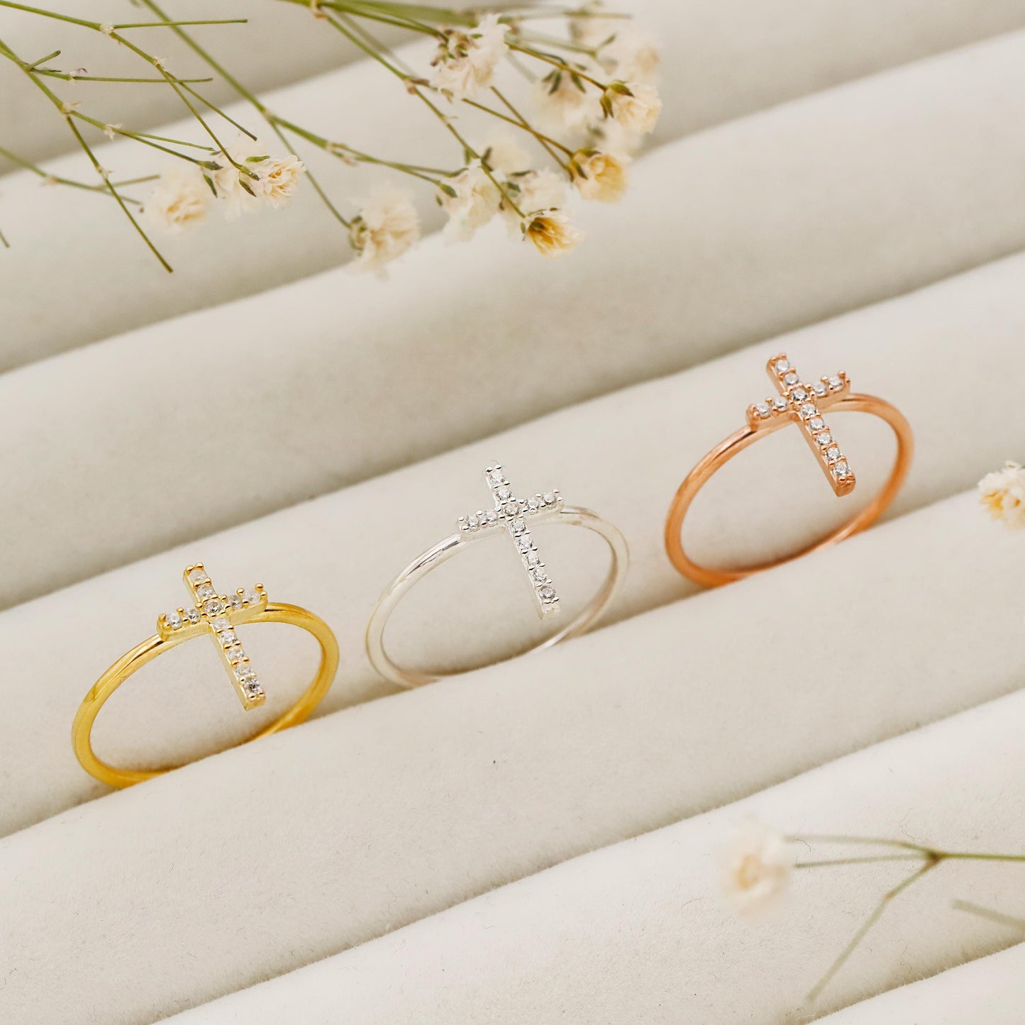 Shimmering Silver Cross Ring | Dainty Diamond Accent Jewelry by SilverGoldandRose