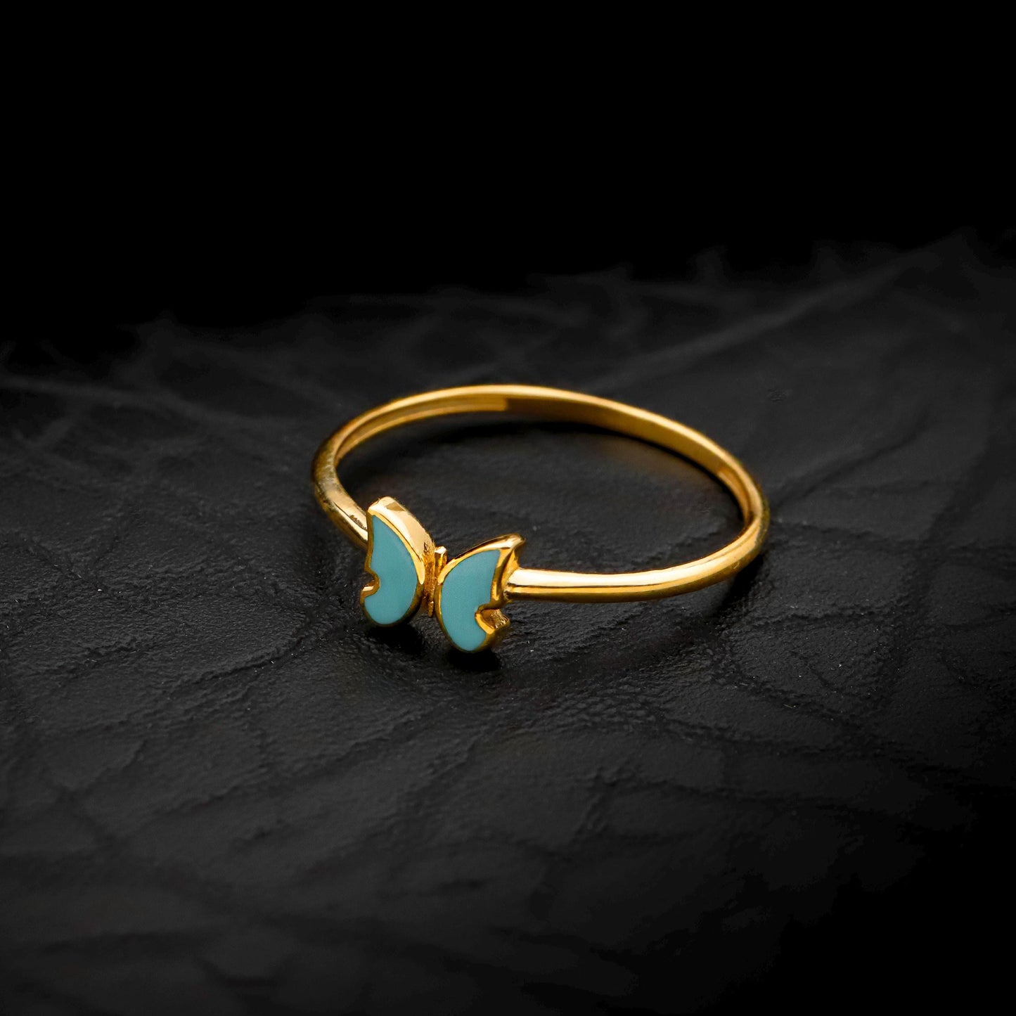 Dainty Turquoise Butterfly Gold Stacking Ring | Minimalist Enamel Statement Jewelry