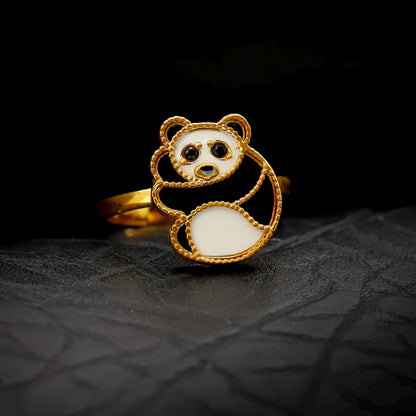 Charming Panda Bear Enamel Ring | Dainty Gold Animal Jewelry | Unique Minimalist Stacking Ring