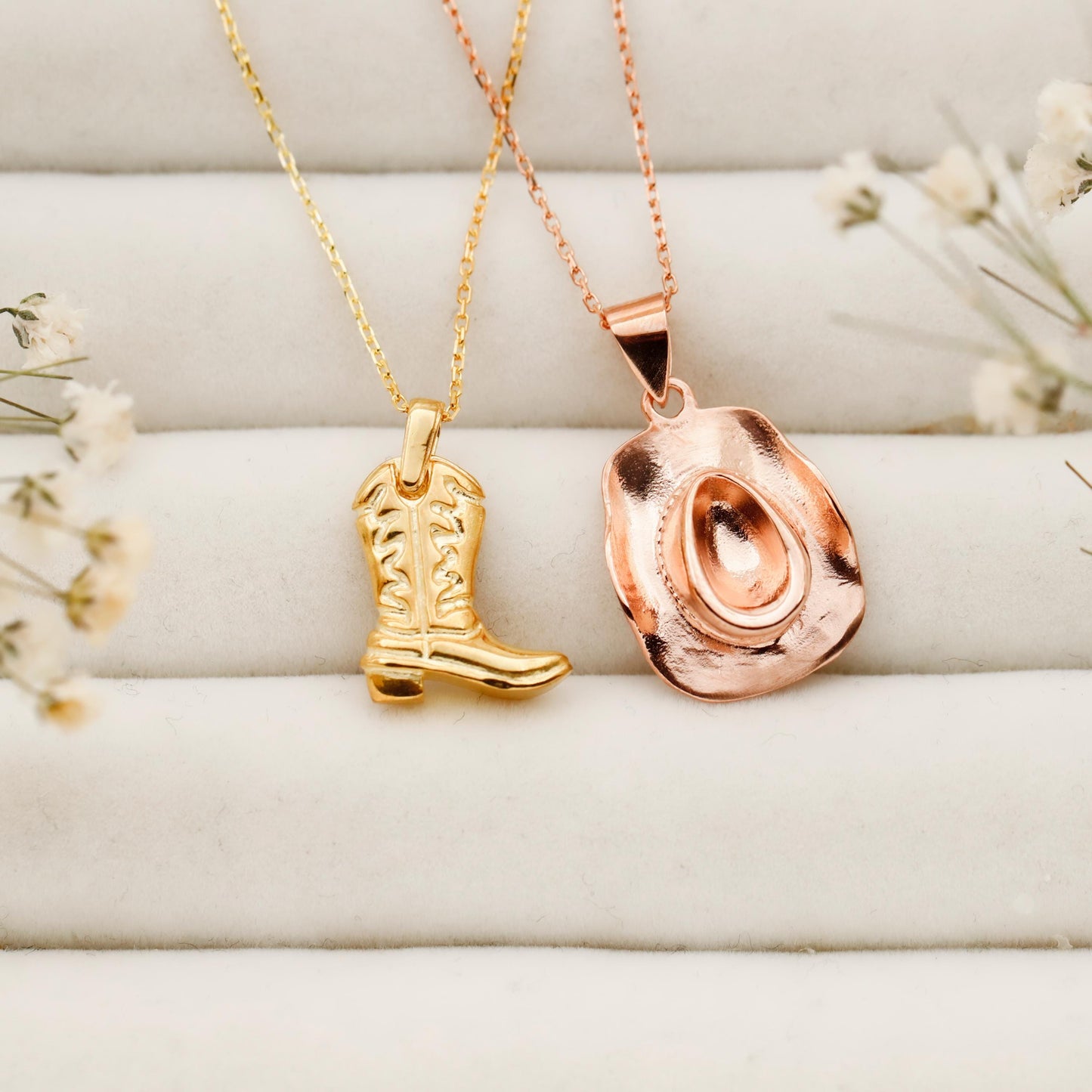 Cowboy Chic Necklace Set – 925 Sterling Silver Hat & Boots Jewelry for Bold Style