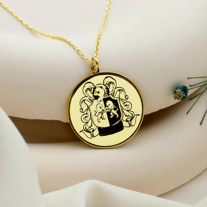 Heraldic Haven Custom Family Crest Necklace - Engraved Personalized Coat of Arms Pendant