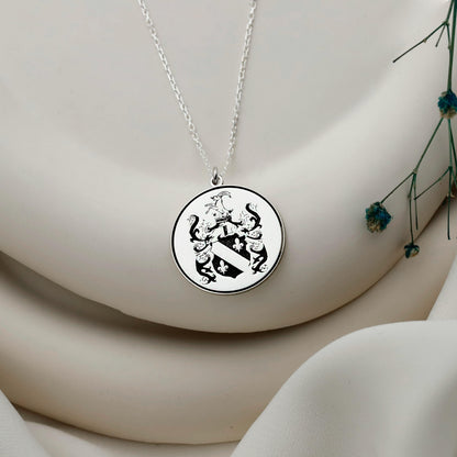 Heraldic Haven Custom Family Crest Necklace - Engraved Personalized Coat of Arms Pendant