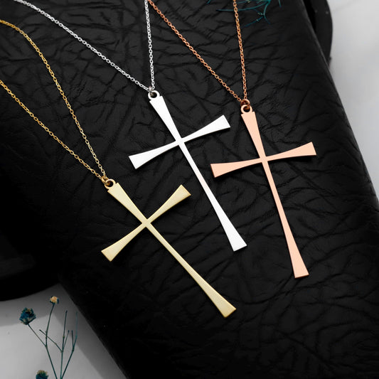 Timeless Grace Sterling Silver Tapered Cross Necklace - Modern Christian Pendant for Inspiring Style