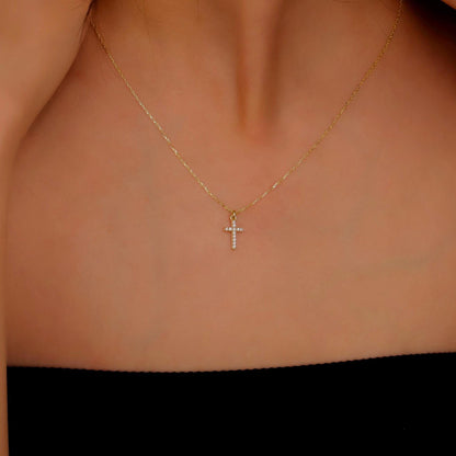 14K Gold CZ Stone Cross Necklace: Sterling Silver Jewelry Gift