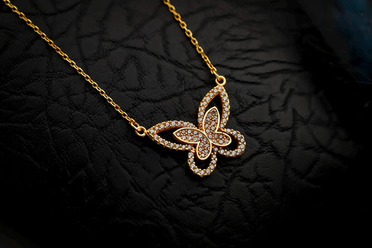Gold Butterfly Necklace• Dainty CZ Sterling Silver Jewelry
