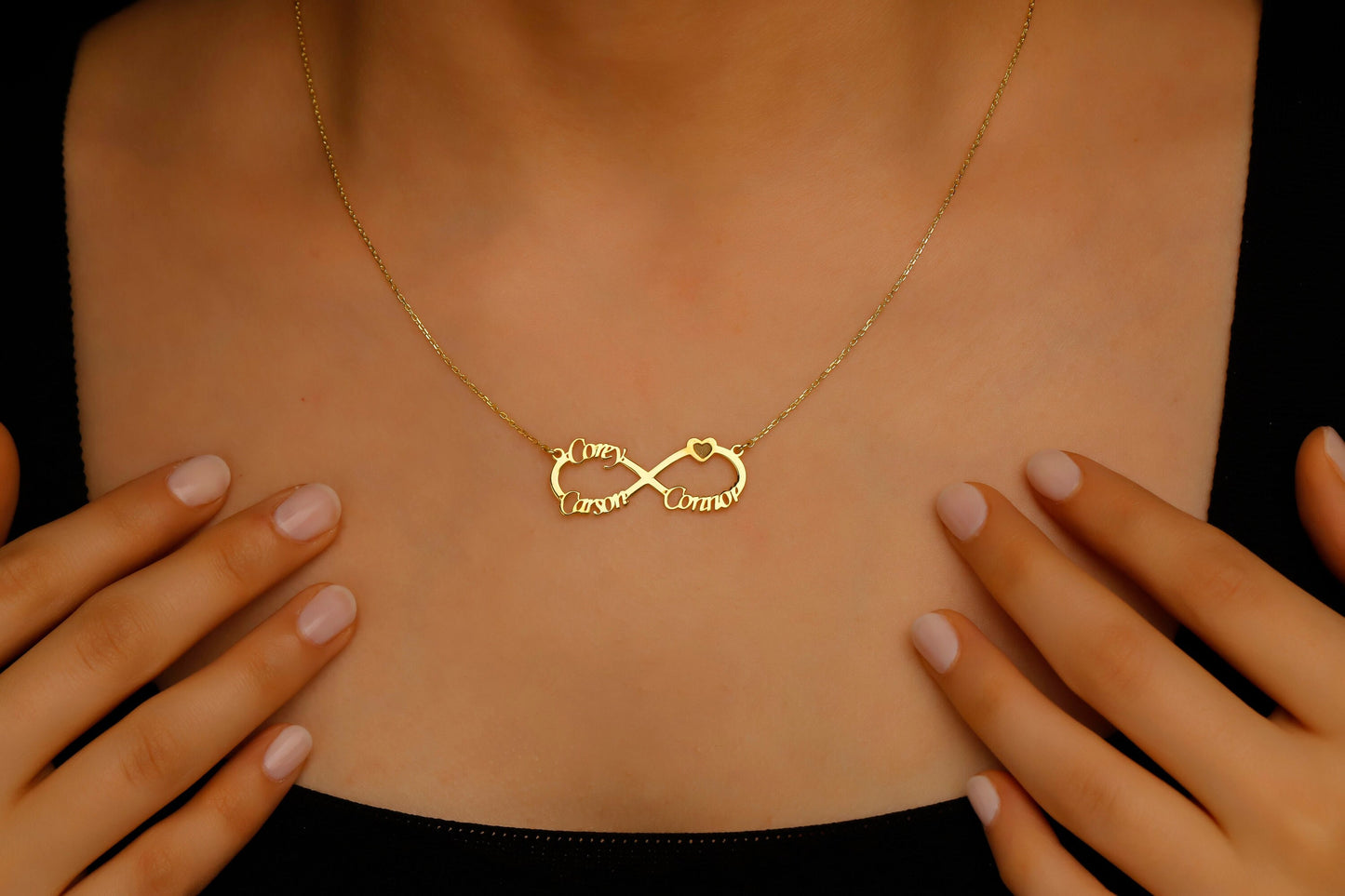 Infinity Name Necklace with Heart - Personalized Sterling Silver Jewelry