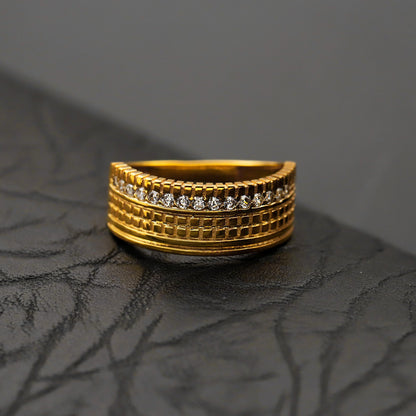 Wide Textured Gold Band Ring | Elegant Anniversary or Statement Ring