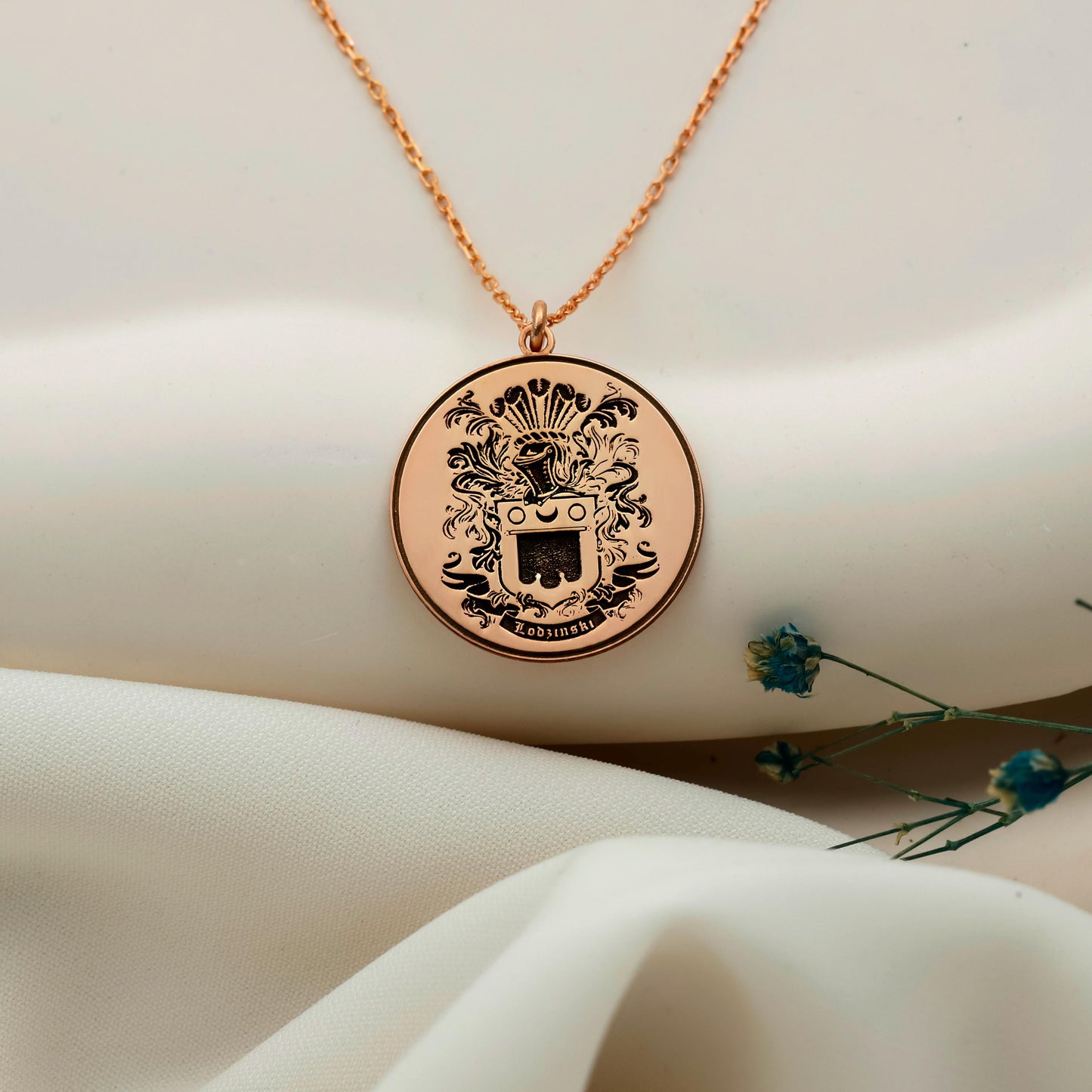 Heraldic Haven Custom Family Crest Necklace - Engraved Personalized Coat of Arms Pendant