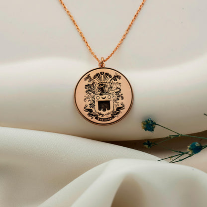 Heraldic Haven Custom Family Crest Necklace - Engraved Personalized Coat of Arms Pendant