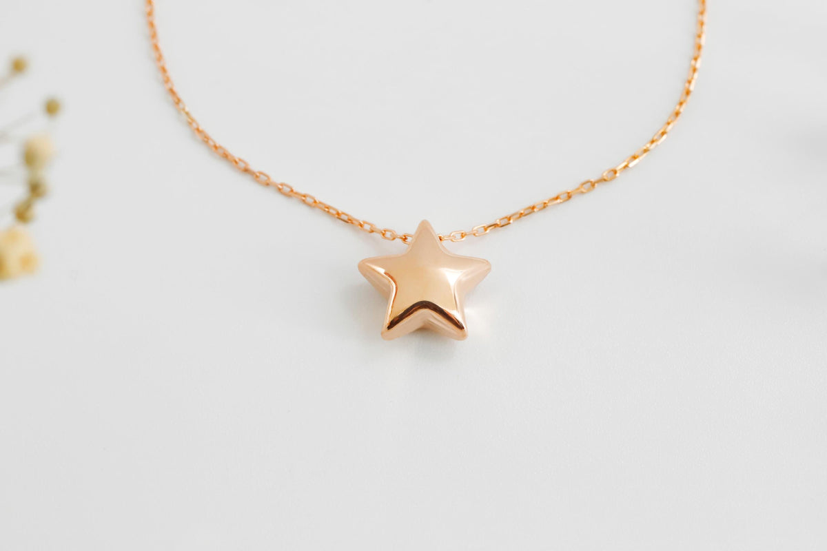 Gold Filled Star Necklace with Sterling Silver Puffy Charm - Dazzle in 3D Elegance
