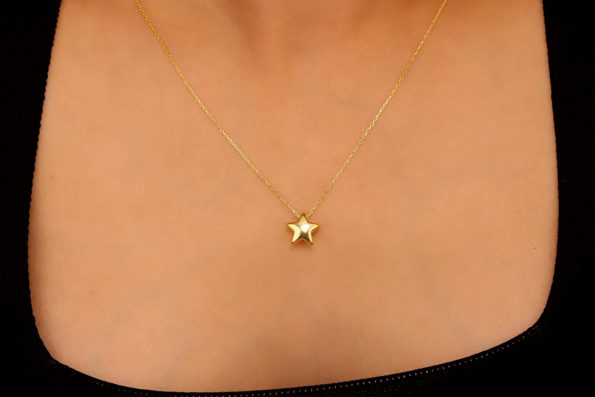 Gold Filled Star Necklace with Sterling Silver Puffy Charm - Dazzle in 3D Elegance