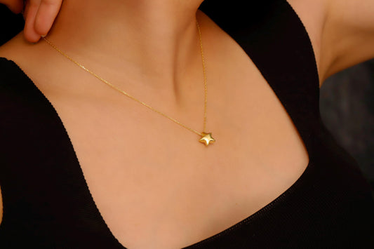 Gold Filled Star Necklace with Sterling Silver Puffy Charm - Dazzle in 3D Elegance