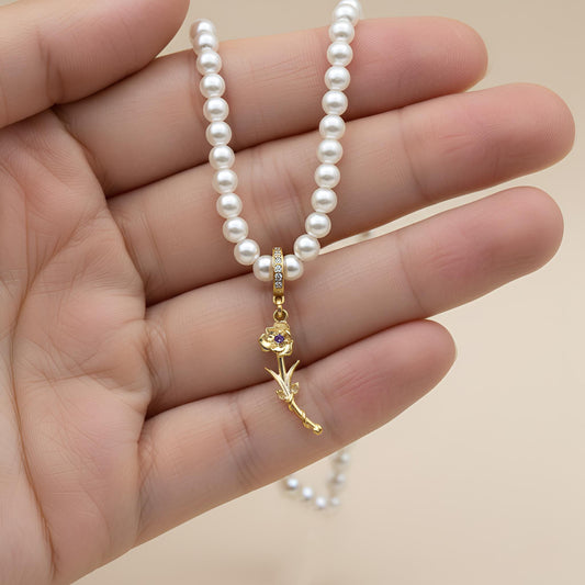 Pearl Bloom Necklace by SilverGoldandRose- Custom Birth Flower Pendant in Dainty Sterling Silver