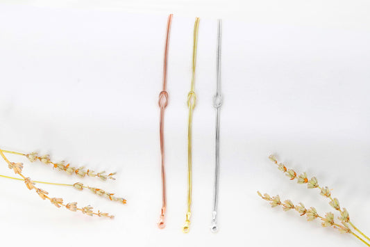 14K Gold Love Knot Bracelet: Dainty Snake Chain, Sterling Silver