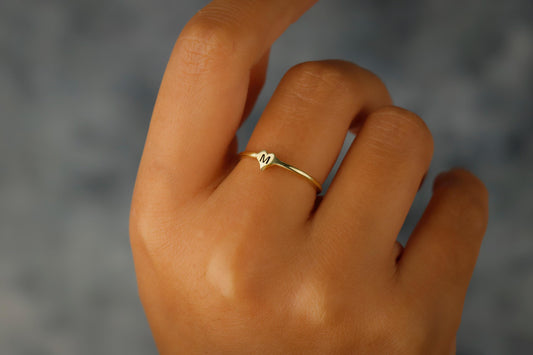 Tiny Heart Initial Ring | 10K Solid Gold & Sterling Silver | Custom Personalized Jewelry