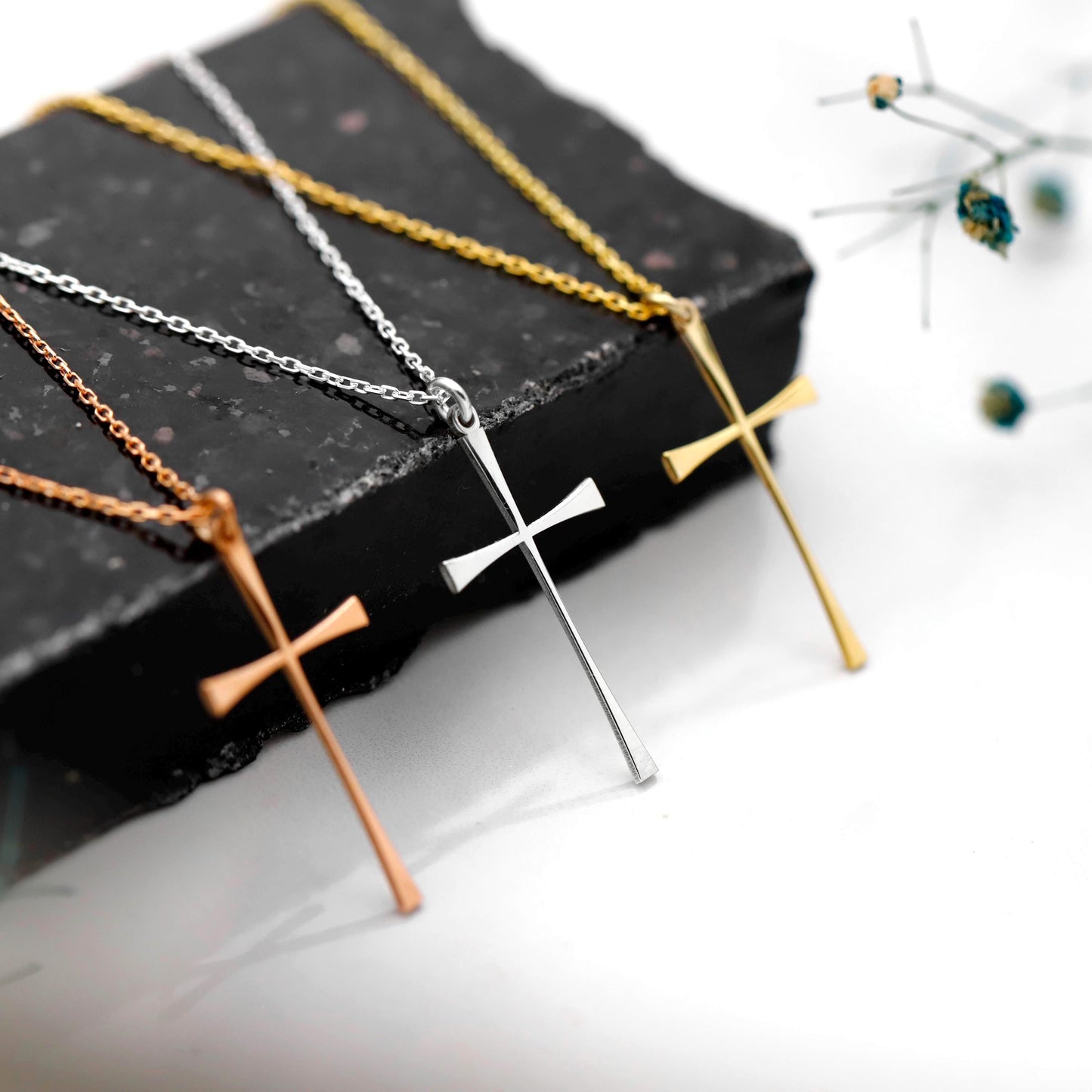 Timeless Grace Sterling Silver Tapered Cross Necklace - Modern Christian Pendant for Inspiring Style