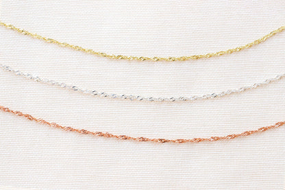 Shimmering Sterling Silver Spiga Chain Necklace - Twisted Singapore Design for Effortless Elegance