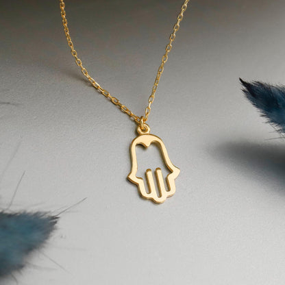 Minimal Solid Hamsa Hand Necklace, Gold Filled Protection Amulet, Fatima Hand Gift for Her