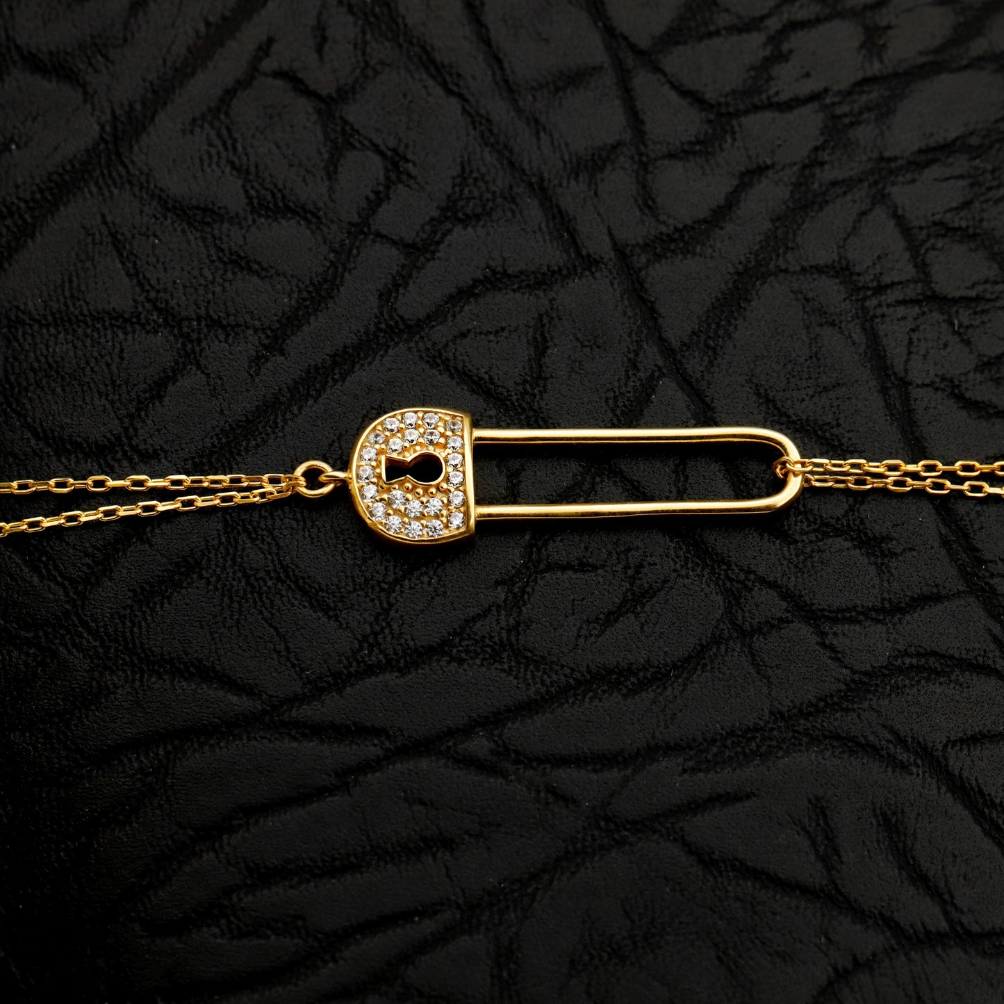 Lock Safety Pin CZ Bracelet, 14K Gold Filled Sterling Gift for Her