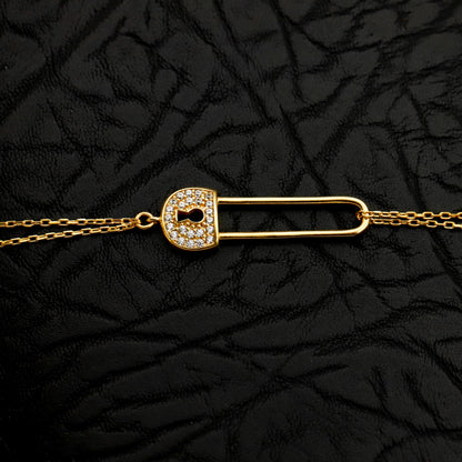 Lock Safety Pin CZ Bracelet, 14K Gold Filled Sterling Gift for Her