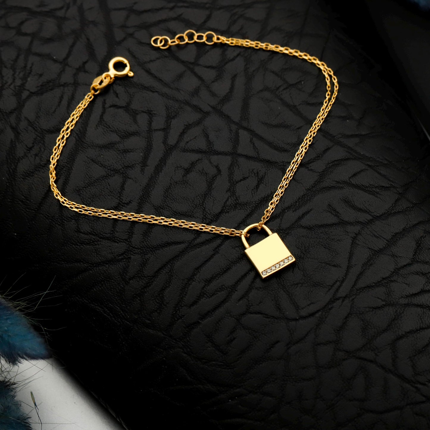 Gold Padlock Bracelet, CZ Pave Lock, Sterling Silver