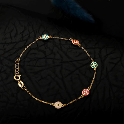 Colorful Enamel Flower Charm Bracelet, Gold Filled Dainty Layering Gift for Her