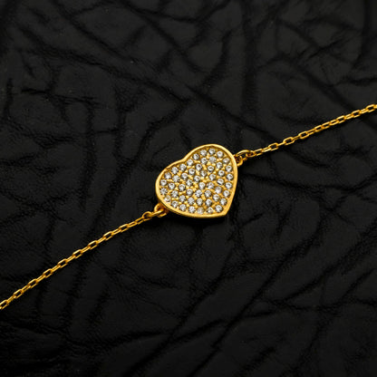 14K Gold Filled CZ Pave Heart Bracelet, Sterling Silver Base