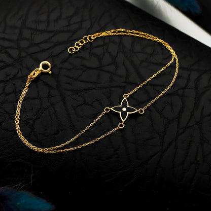 Dainty Quatrefoil Flower Bracelet, Double Chain 14K Gold Filled Gift