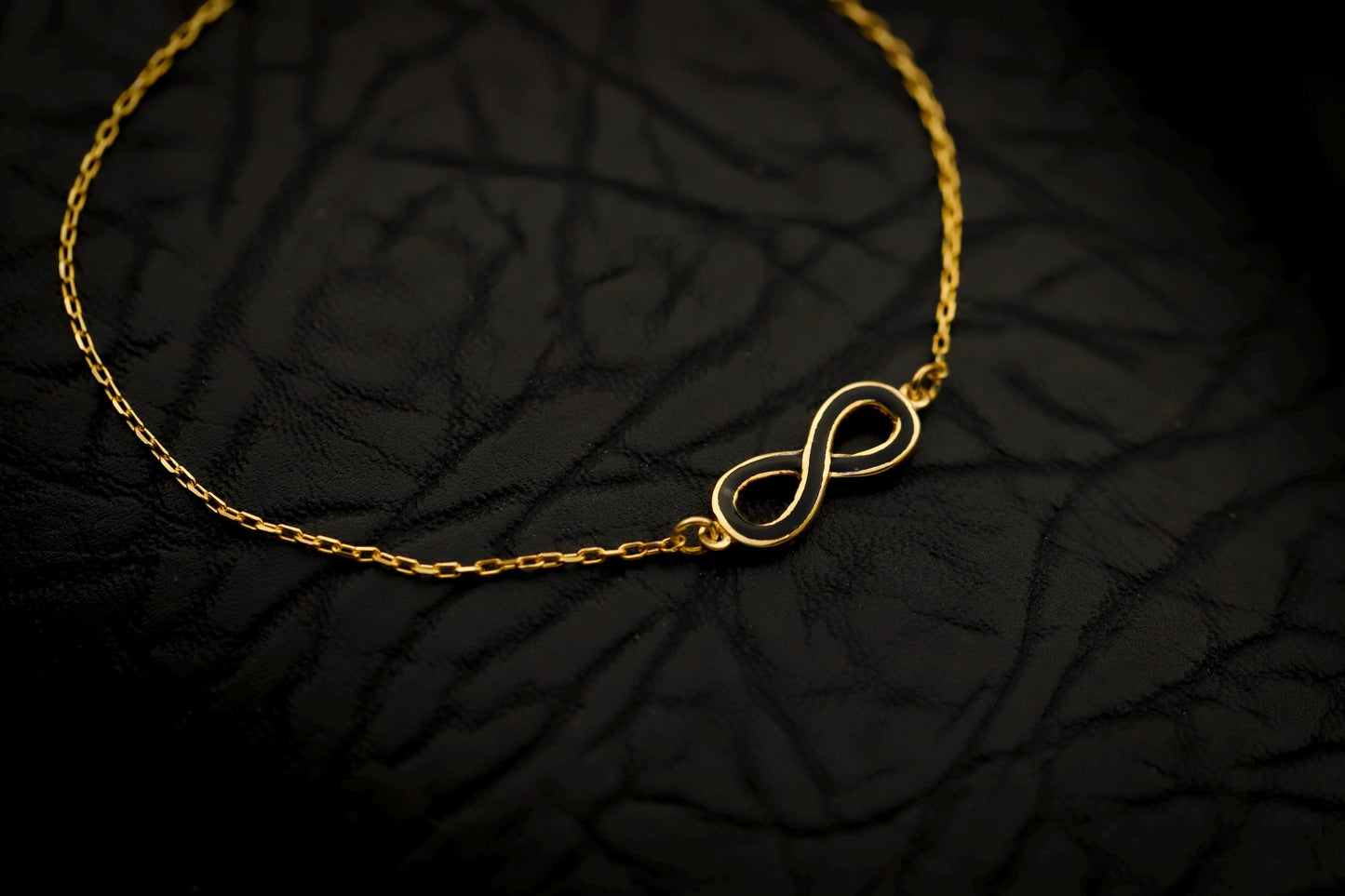 14K Gold Filled Infinity Bracelet, Black Enamel Sterling Silver