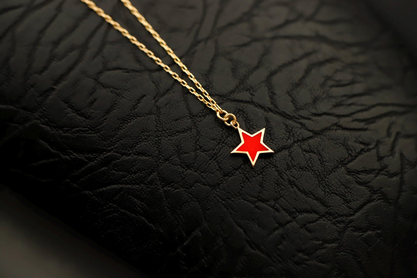 Gold Red Star Necklace, Enamel Star Pendant, Dainty Minimalist Charm Gift for Her