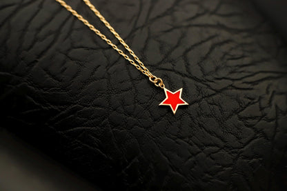Gold Red Star Necklace, Enamel Star Pendant, Dainty Minimalist Charm Gift for Her