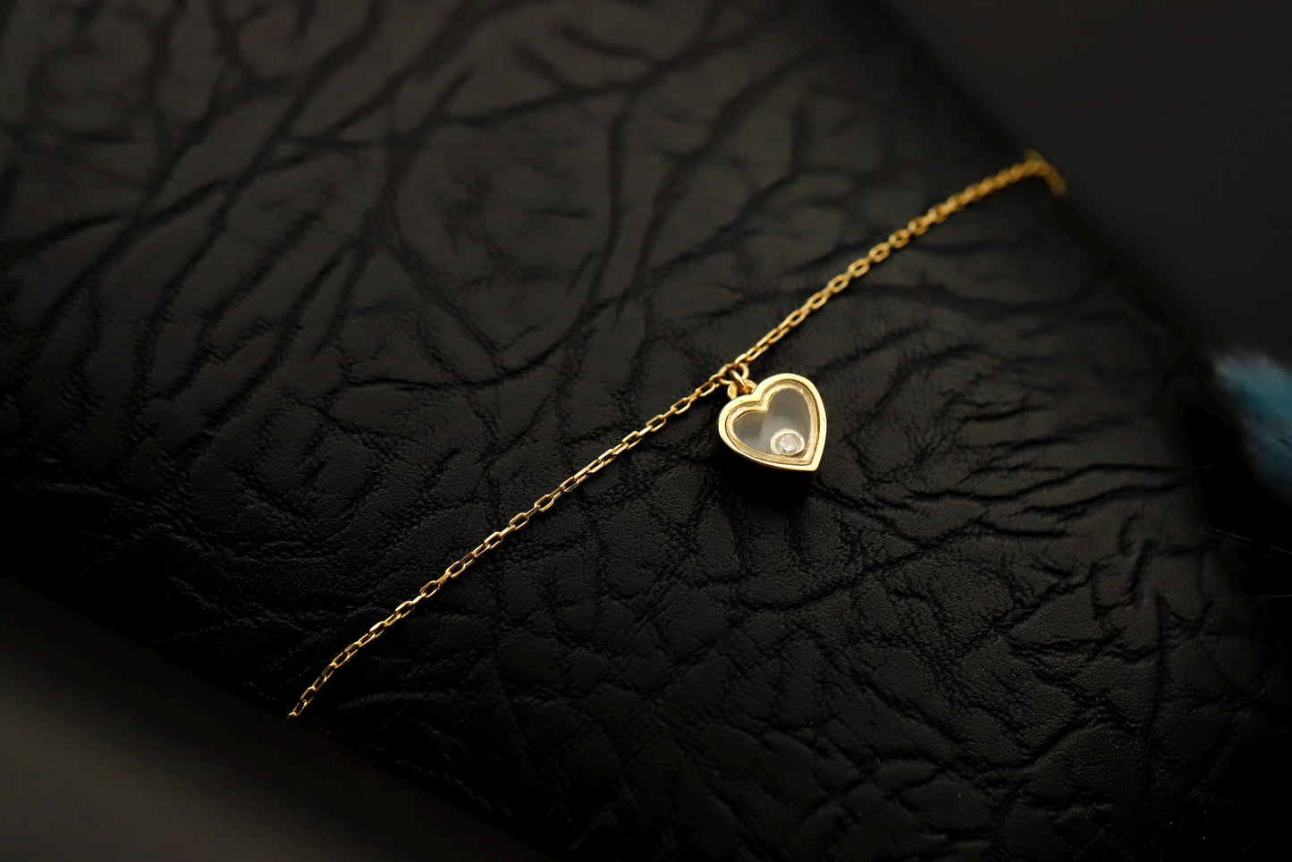 Dainty Heart Charm Bracelet with Crystal, Gold Minimalist Jewelry, Romantic Gift for Her