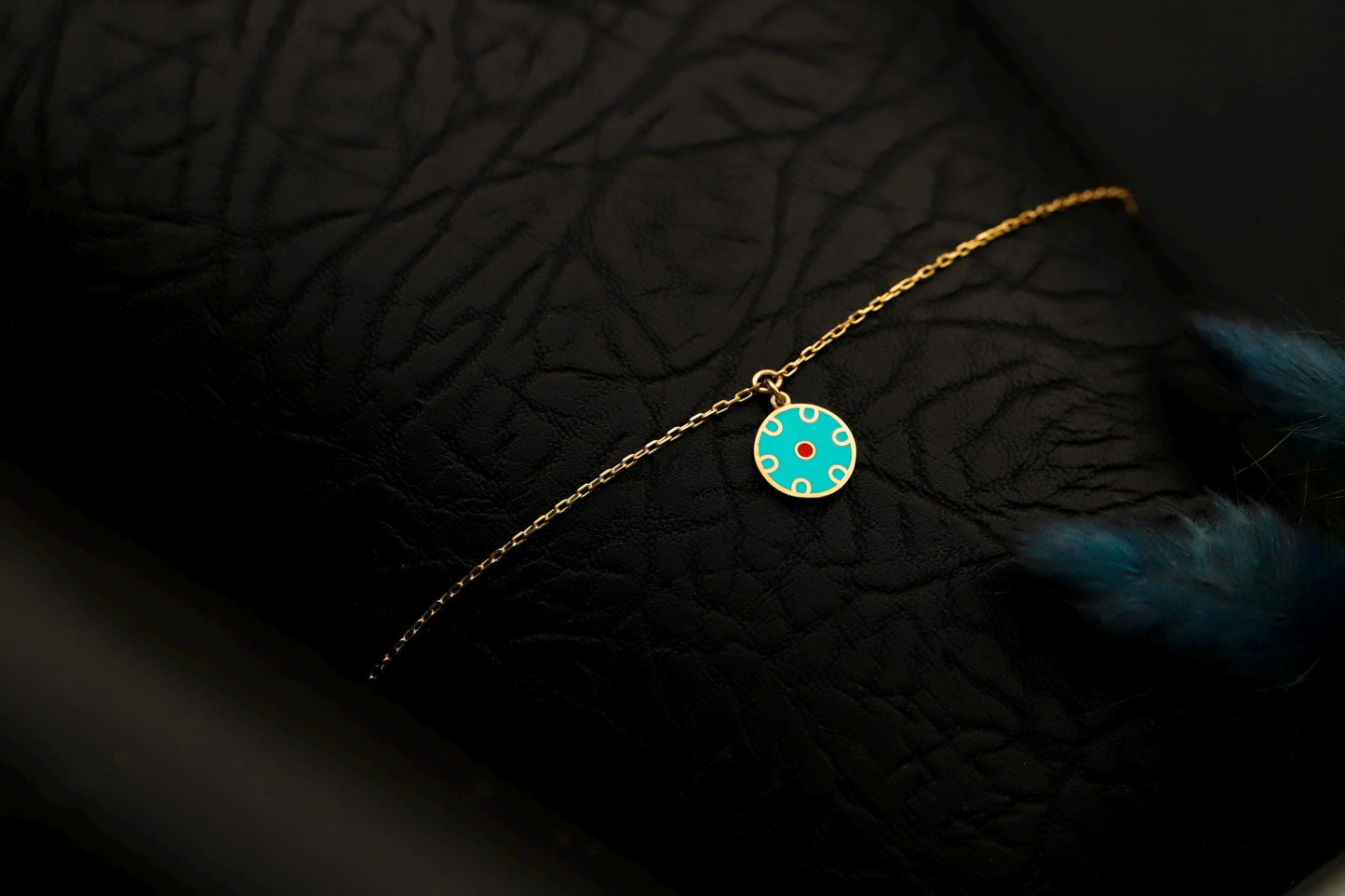 Gold Filled Turquoise Enamel Evil Eye Necklace, Minimalist Lucky Pendant Gift for Her