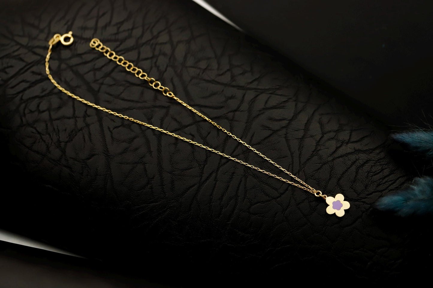 Gold Enamel Flower Necklace, Pastel Pendant, Sterling Silver Base