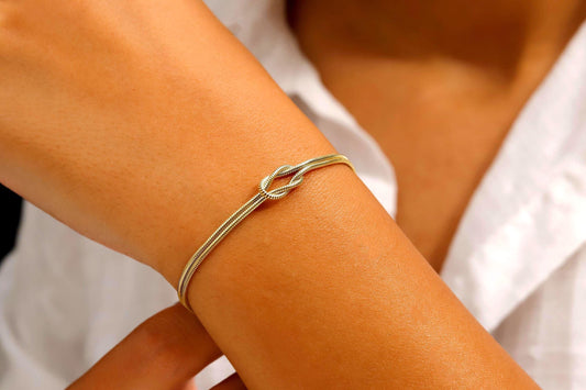14K Gold Love Knot Bracelet: Dainty Snake Chain, Sterling Silver