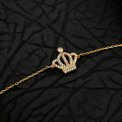 Gold Crown Bracelet, Dainty Pave Sterling Silver Jewelry