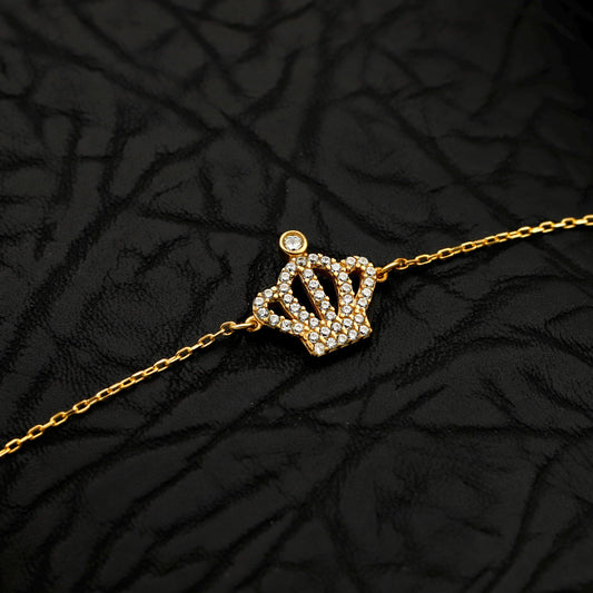 Gold Crown Bracelet, Dainty Pave Sterling Silver Jewelry